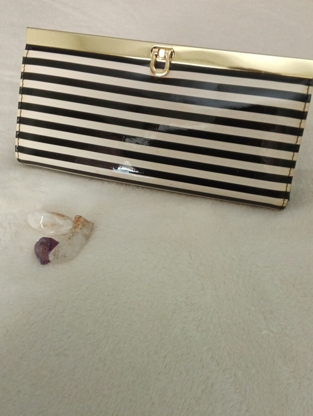 Striped Black and White Patent Wallet - Designer Style NWOT